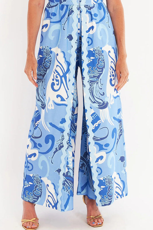 Blue Abstract Print Pants