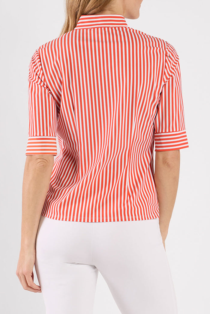 Striped Half-Zip Three Quarter Sleeve Top