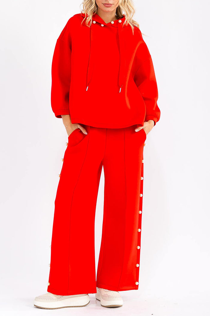 Pearl-Embellished Pocket Hooded Loungewear Set