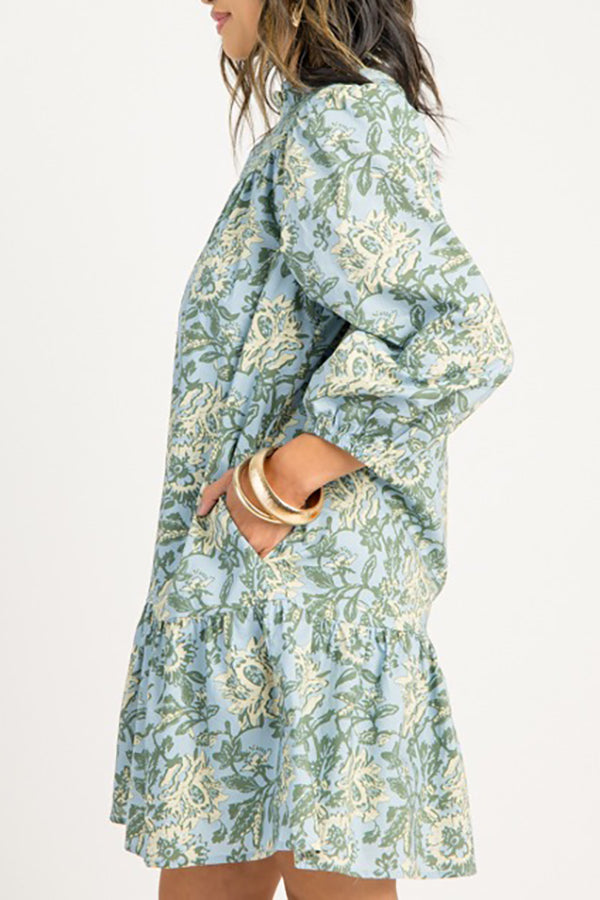 Side Pockets Floral Dress