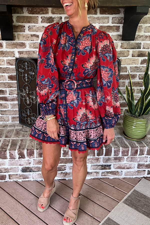 Scallop Edge Belt Floral Dress