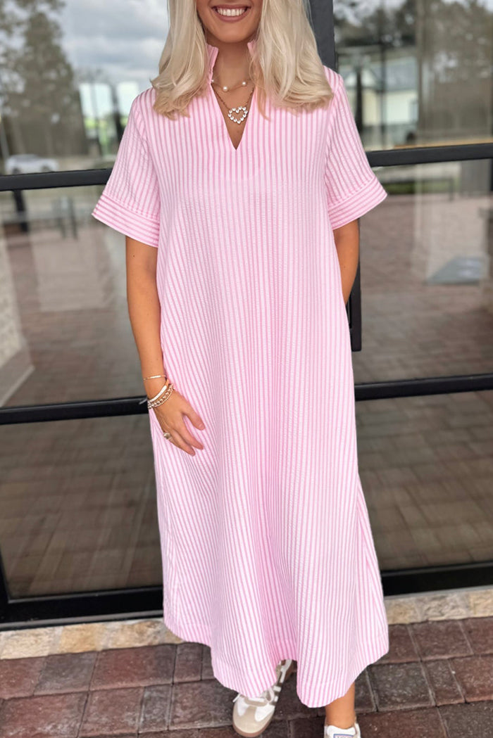 Casual Striped Pocket Maxi Dress