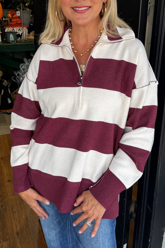 Casual Striped Half Zipped Sweater