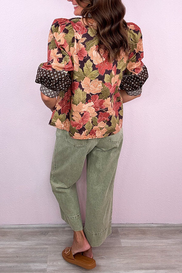 Casual Puff Sleeve Floral Top