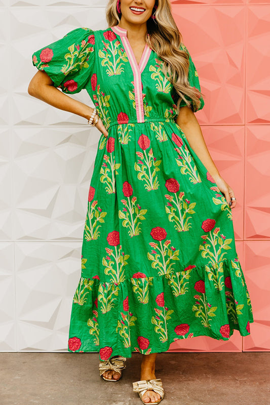 Puff Sleeve Floral Maxi Dress