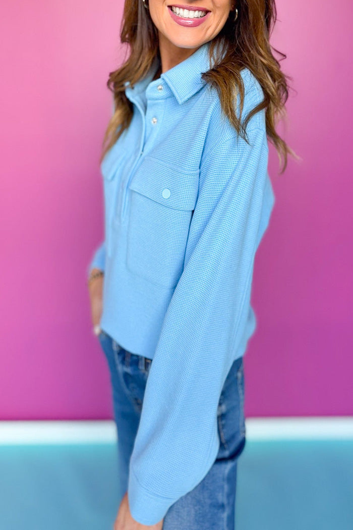 Waffle Knit Pocket Shacket Top