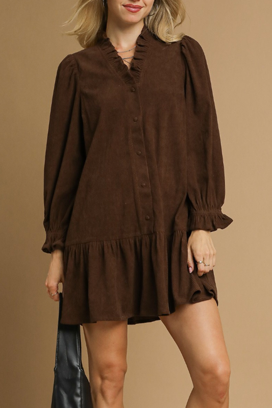 Corduroy Ruffle Trim Dress