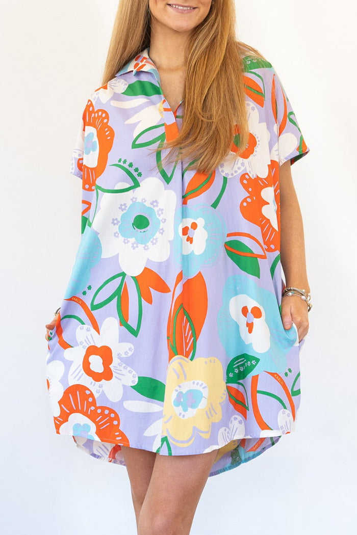 Short Sleeve Pocket Floral Dress