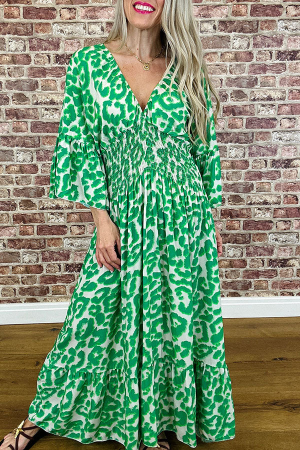 Leopard Print Flared Sleeve Dress