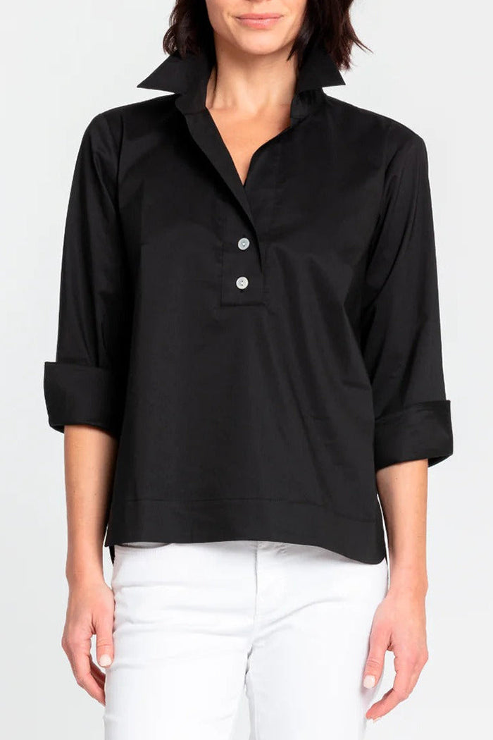 3/4 Sleeve Collared Popover Top