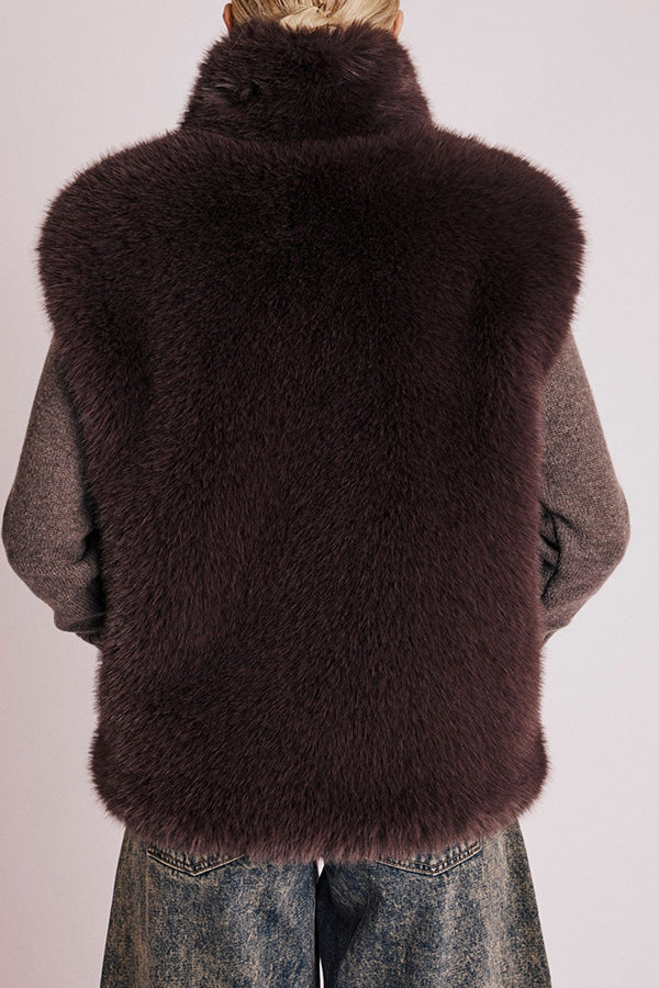 Faux Fur Sleeveless Pocket Jacket