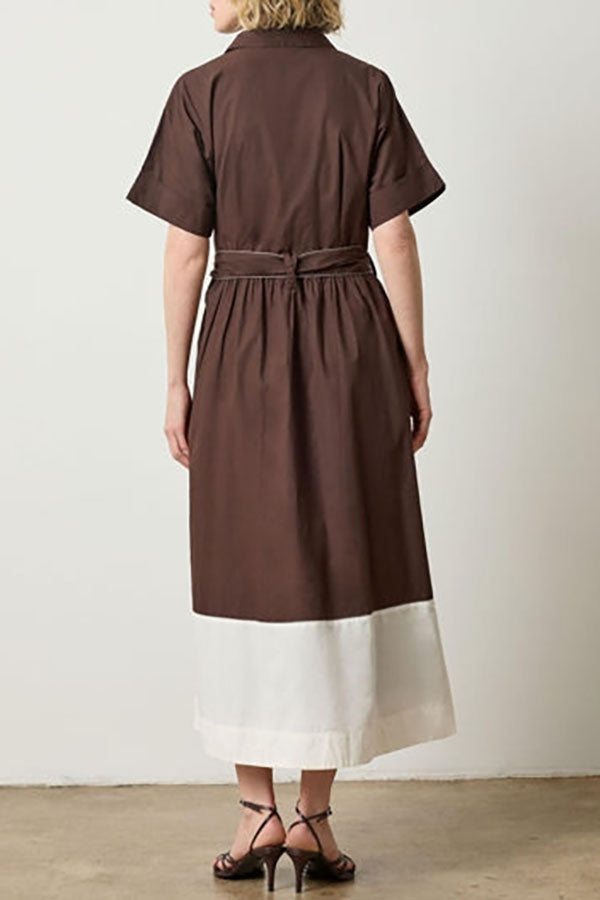 Patchwork Block Waist Belt Pocket Dress