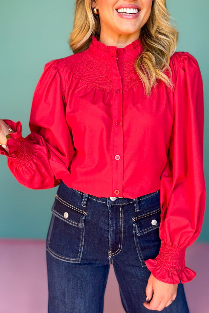 Button-Front Long Sleeve Blouse