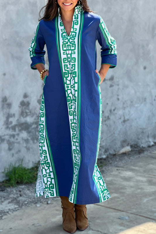 Pocketed Geometric Accent Maxi Dress