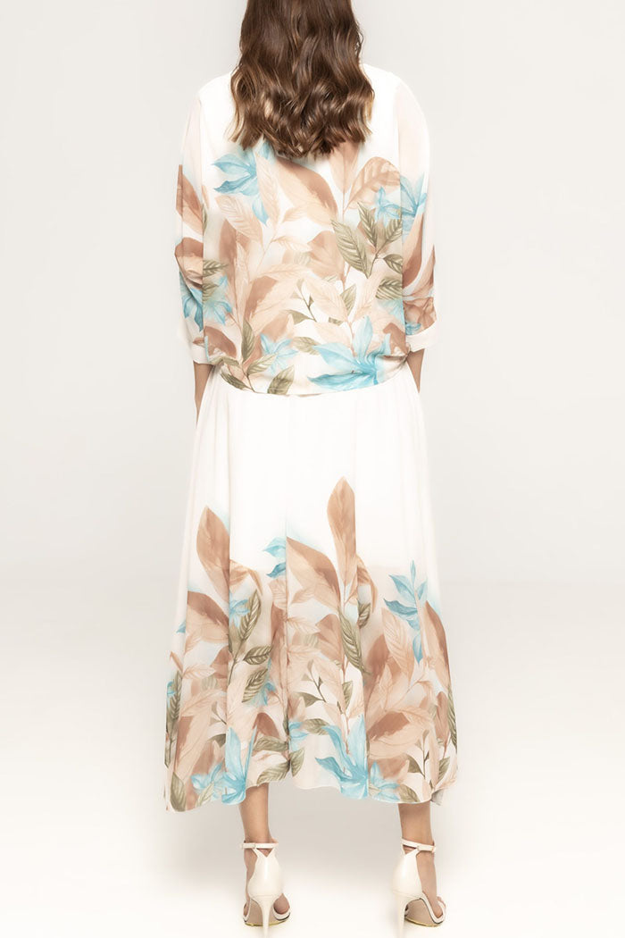 Casual Floral 3/4 Sleeve Skirt Set