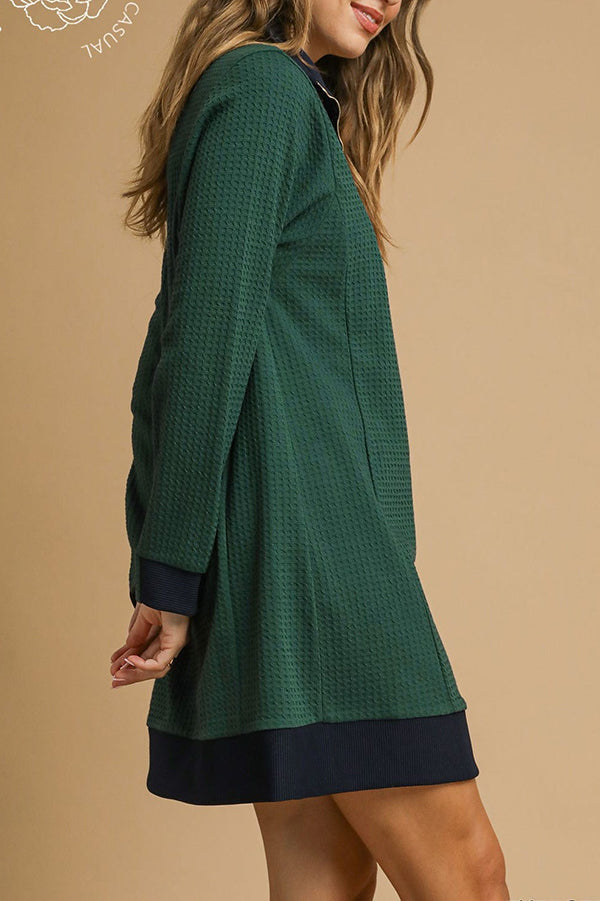 Waffle Knit Zip Collar Dress