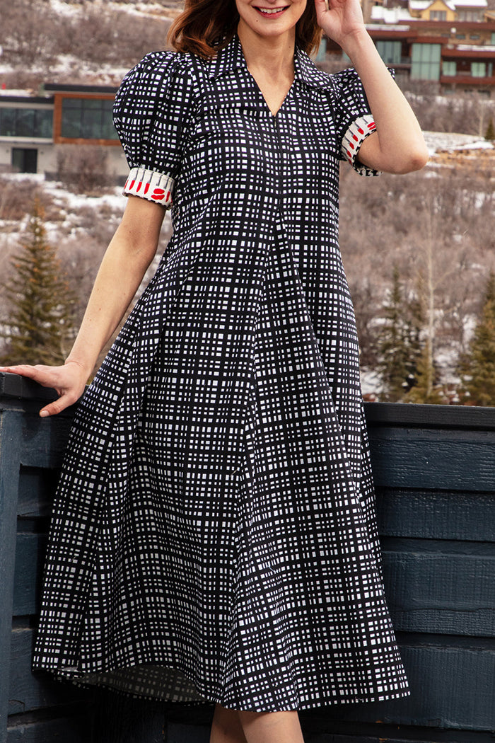 Puff Sleeve Grid Dress