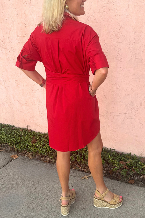 Casual Waist Belts Shirt Dress