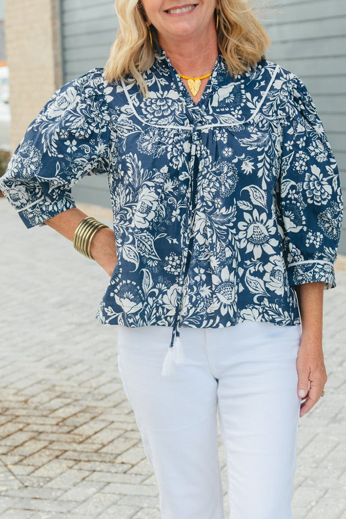 Casual Navy Floral Top