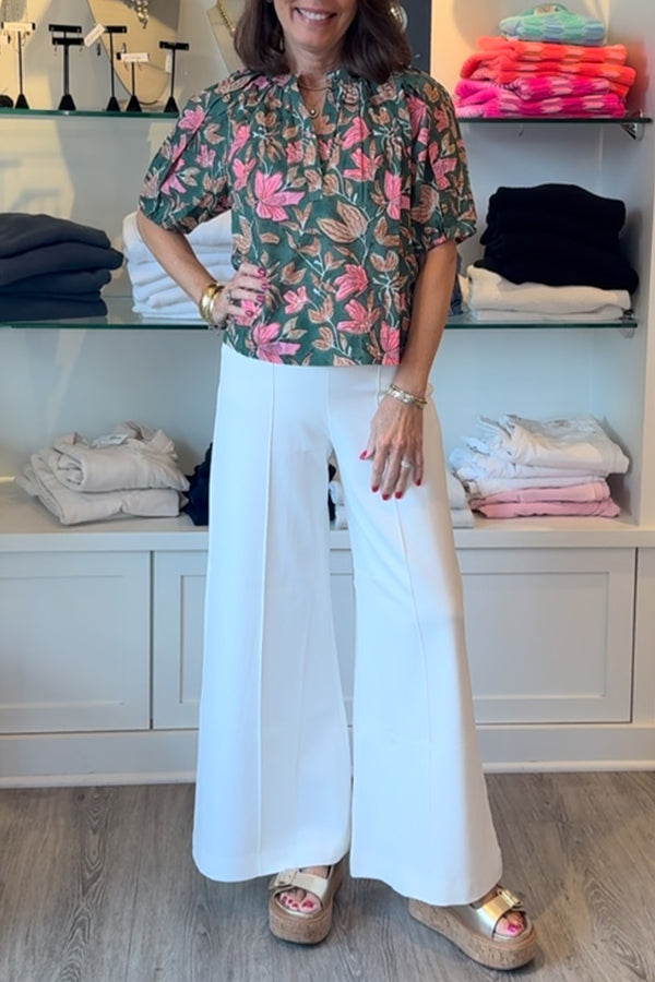Casual Puff Sleeve Floral Top