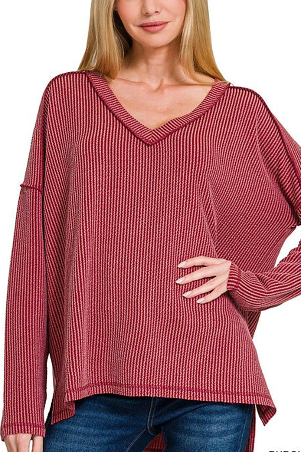 V-Neck Solid Color Knitted Sweater