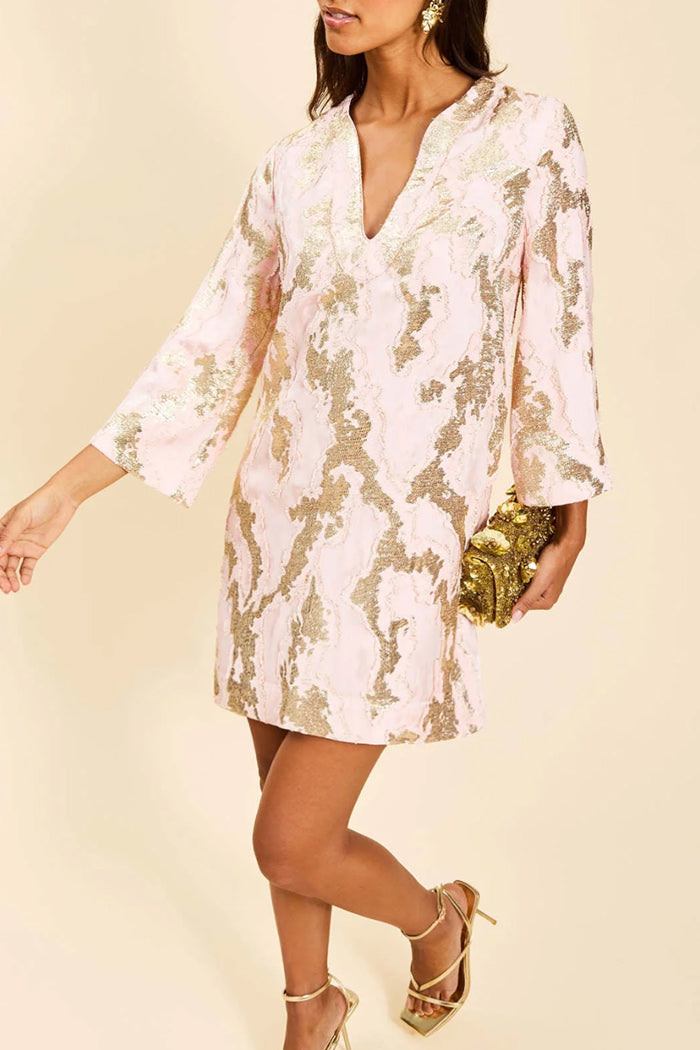 Jacquard Bell Sleeve Pocketed Mini Dress