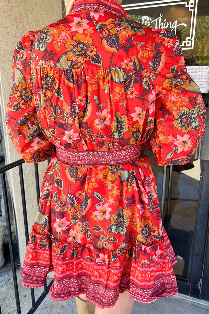 Ruffle Hem Floral Belted Dress