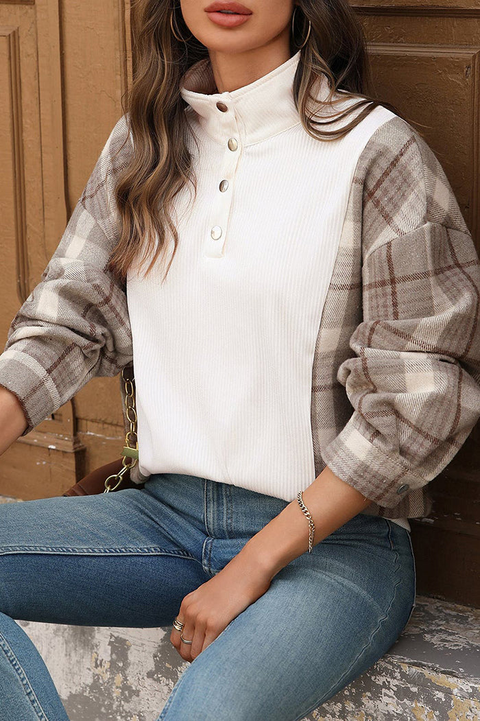 Snap Down Plaid Sweatshirt