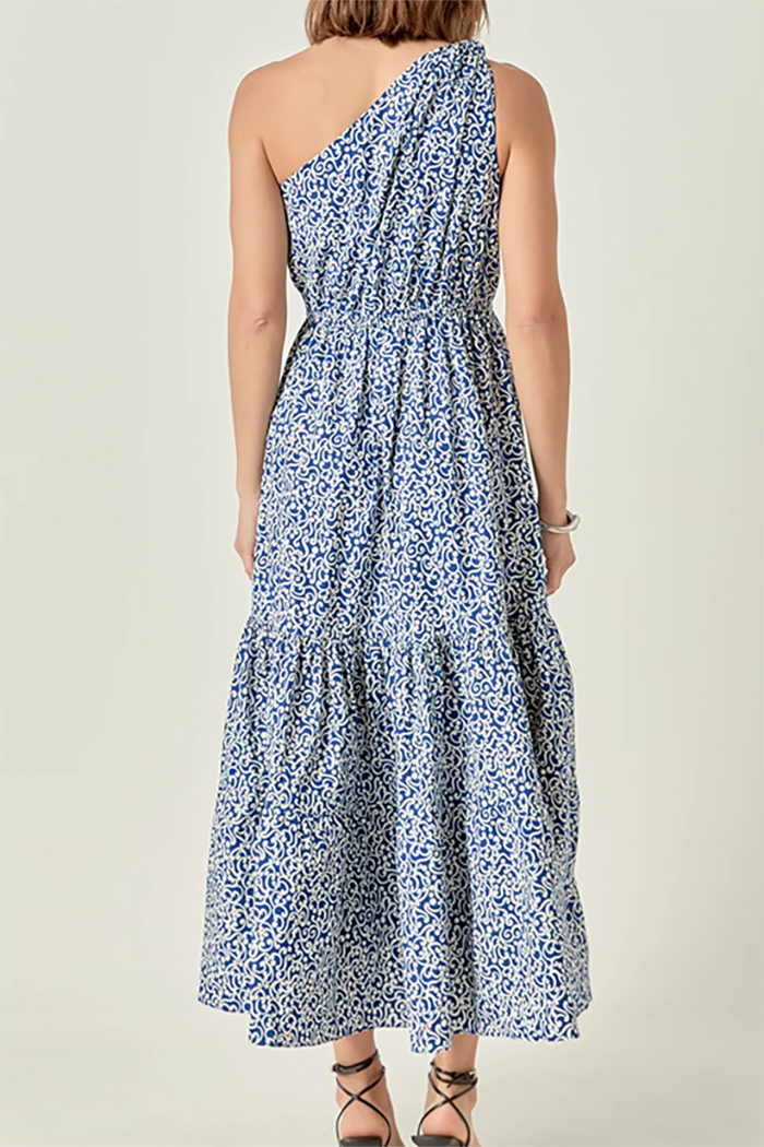 One Shoulder Printed Pocket Maxi Dress