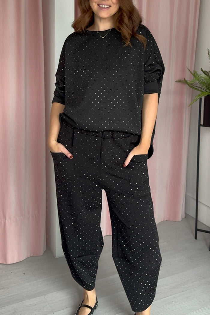 Black Pocketed Rhinestone Barrel Leg Set