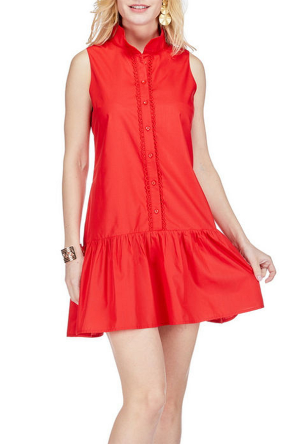 High Neck Trim Accent Dress