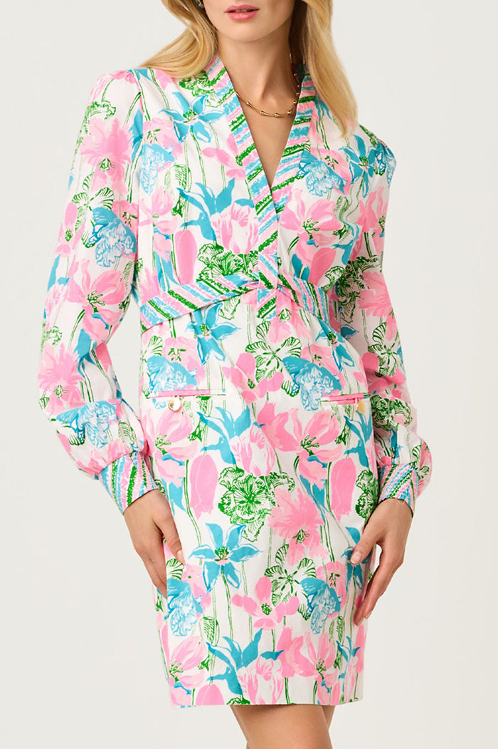 Long Sleeve Belted Pocket Floral Dress