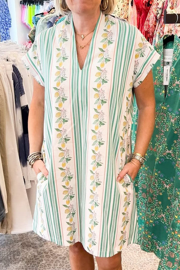 Striped Lemon Print Pocket Dress