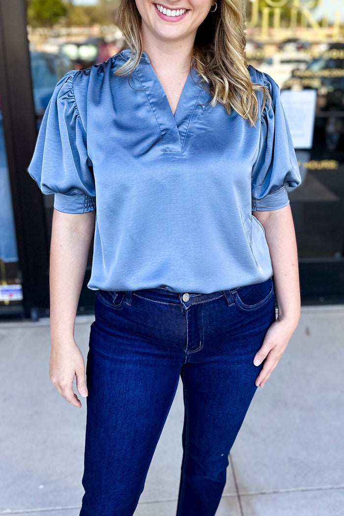 V-Neck Puff Sleeves Top