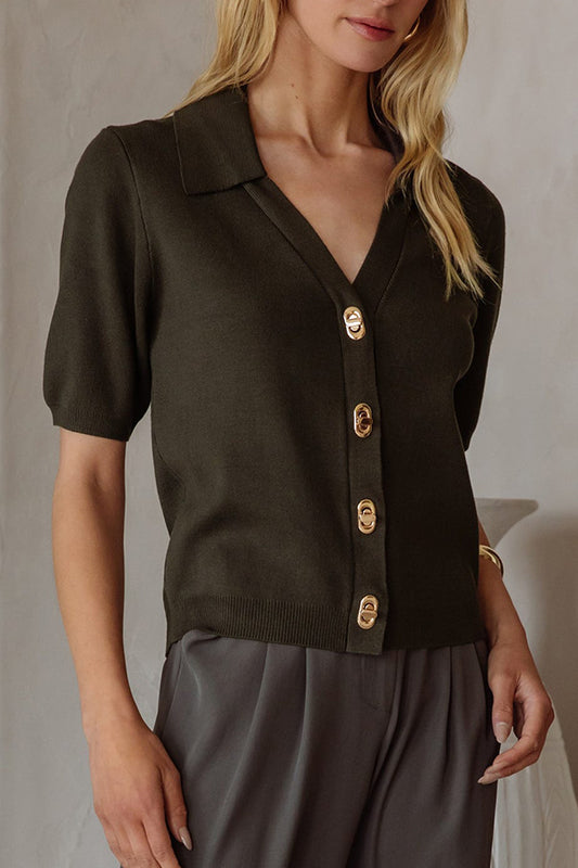 Gold Twist Lock Buttons Knit Top