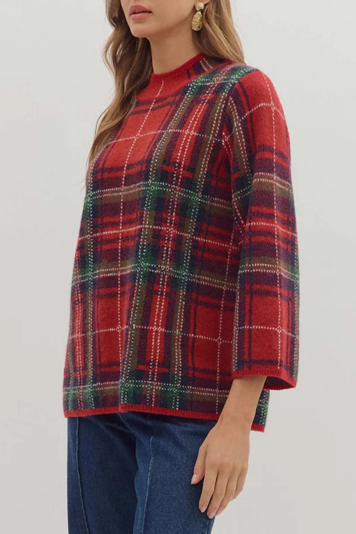 Traditional Plaid Knit Sweater
