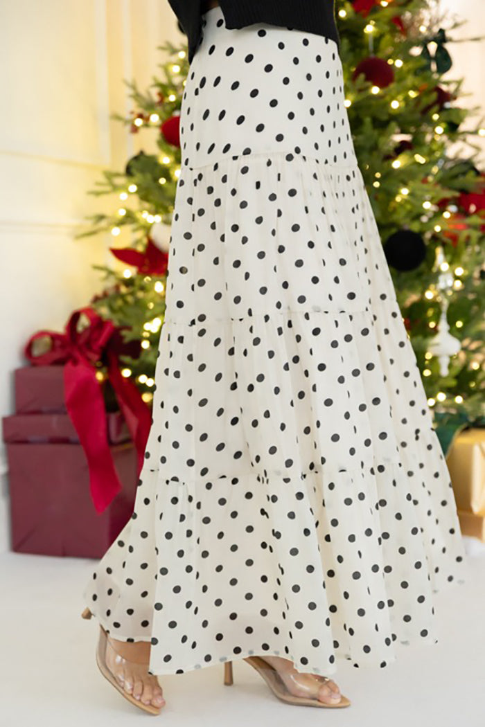 Casual Tiered Dots Maxi Skirt
