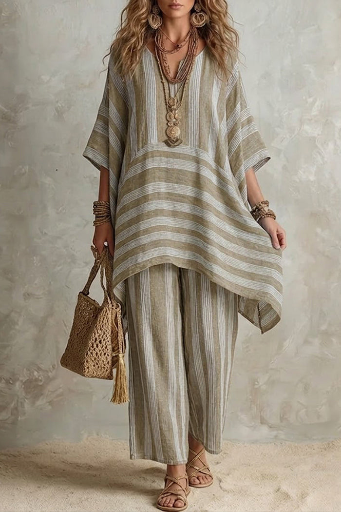 Casual Striped Tunic Pants Set