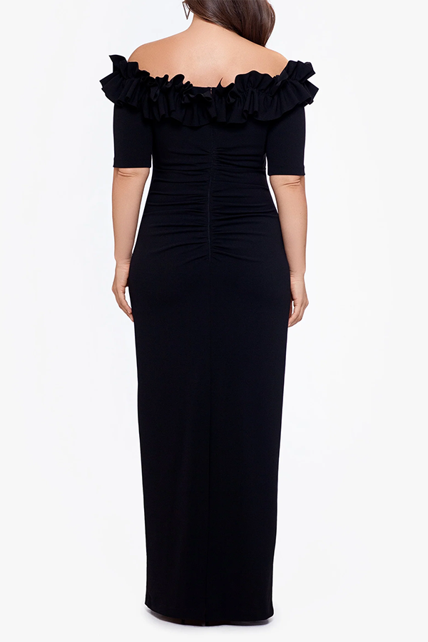 Pleated Neckline Off-The-Shoulder Dress