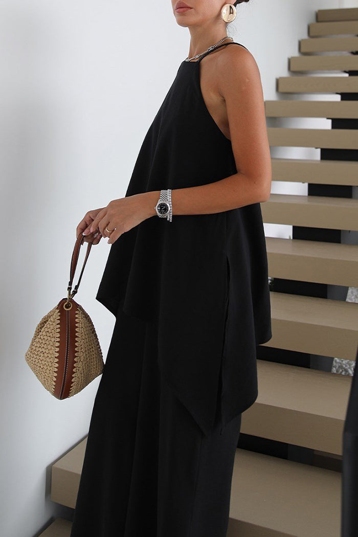 Spaghetti Strap Back Slit Pocket Top Pant Set