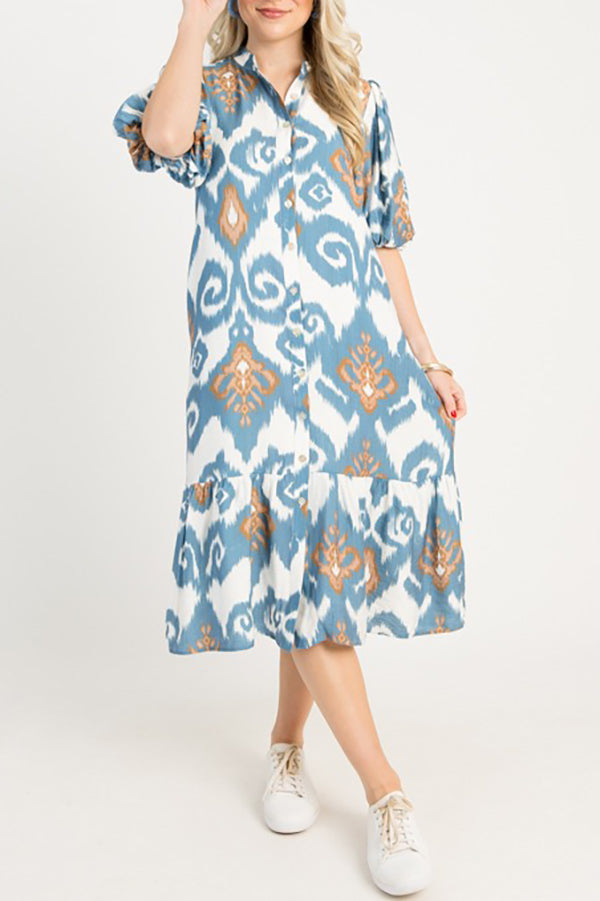 Puff Sleeve Button Dress