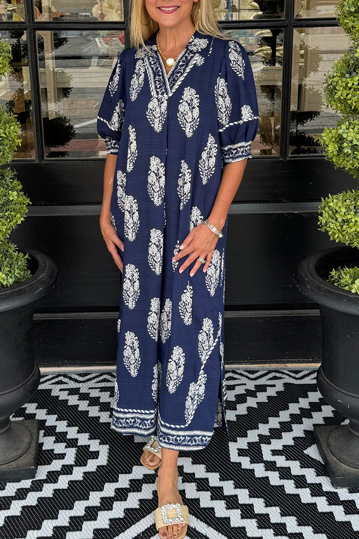 Navy Floral Pocket Maxi Dress