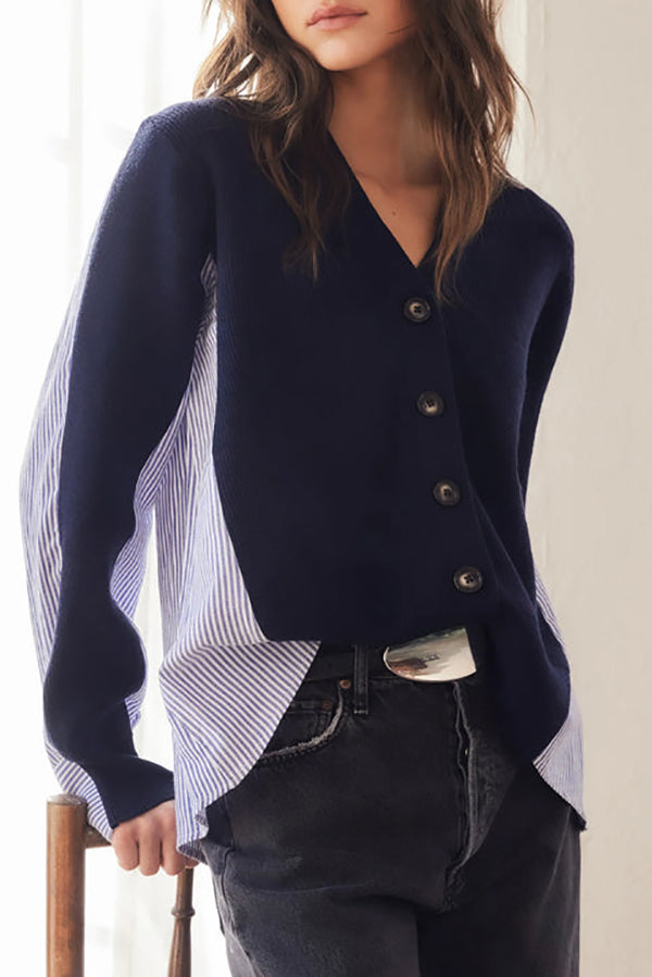 Casual Striped Patchwork Knitted Cardigan