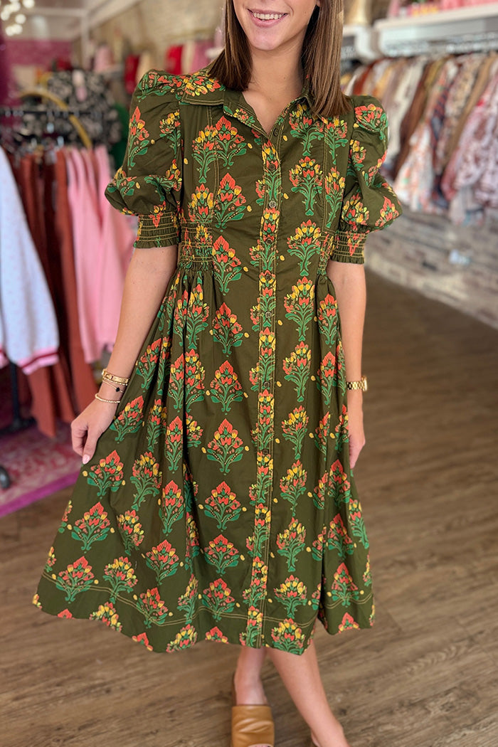 Puff Sleeve Floral Midi Dress