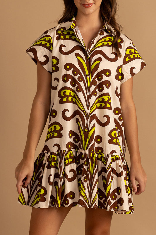 Short Sleeve Ruffle Hem Printed Dress