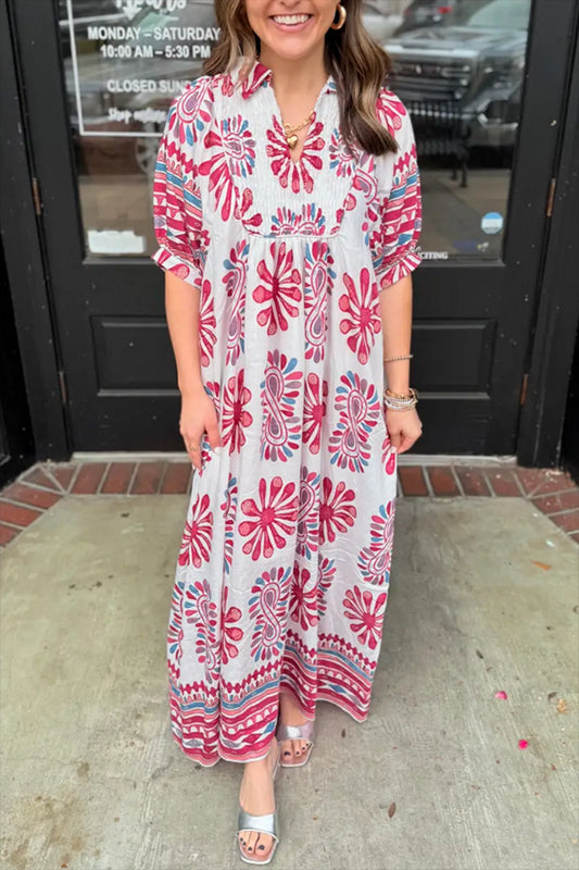 V-Neck Short Sleeve Floral Dress