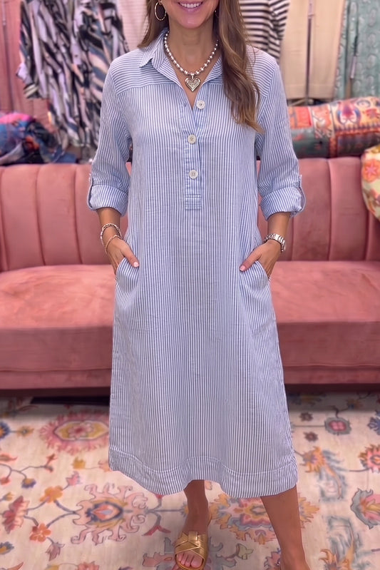 Striped Collared Pocket Shirt Dress