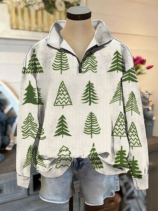 Casual Christmas Tree Pattern Top