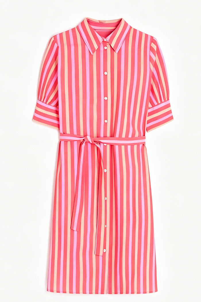 Striped Belted Shirt Dress