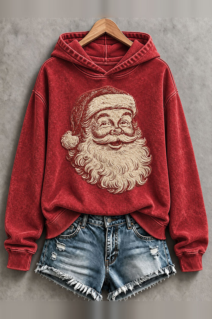 Vintage Embroidered Santa Hoodie